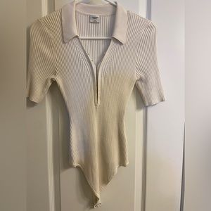 Abercrombie short sleeve polo bodysuit, knit bodysuit, sweater bodysuit